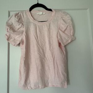 Shabby Chic Pink Puff Sleeve Top 100% Cotton Women’s Size XS